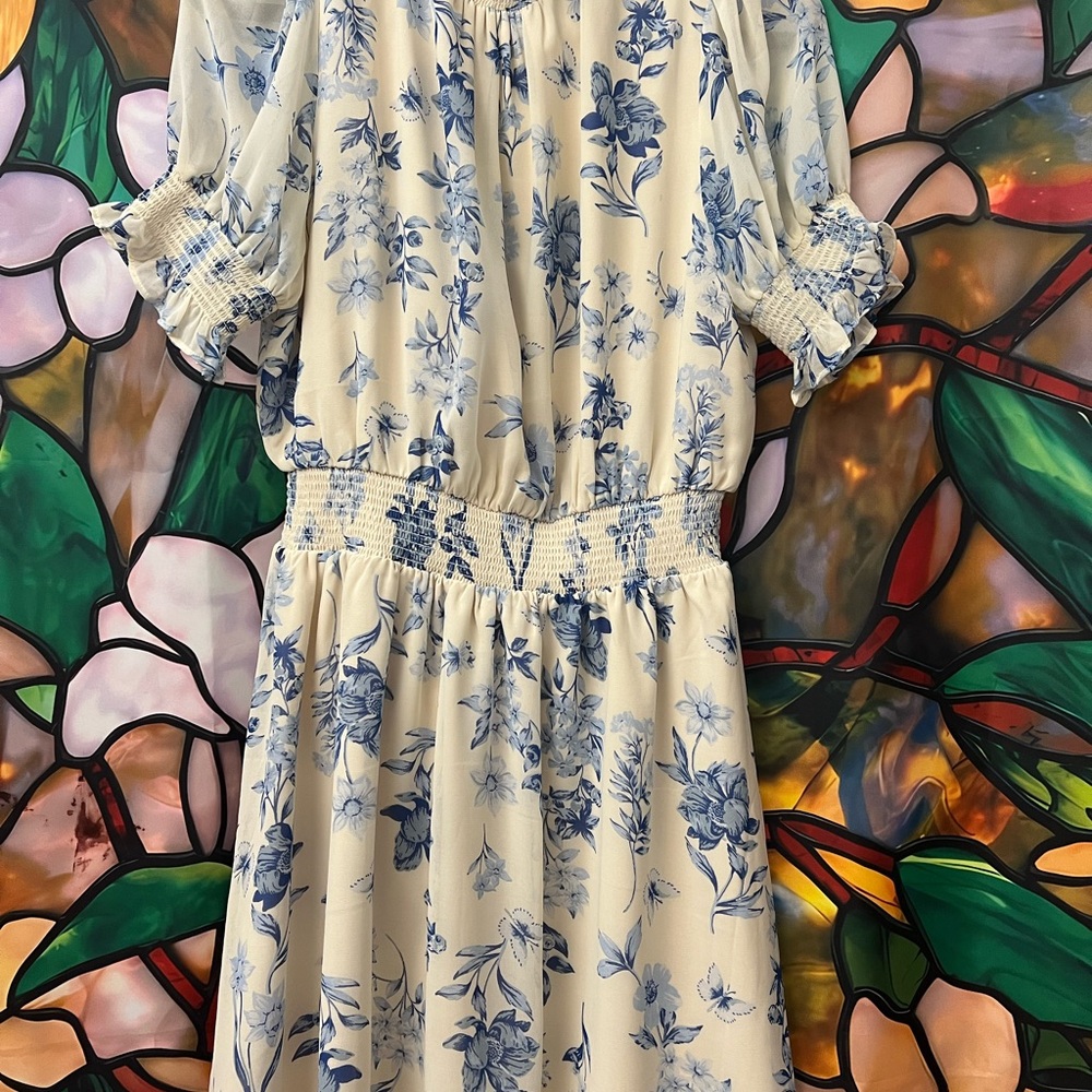 Sugarlips April Blue Floral Mock Neck Mini Dress - Picture 9 of 10